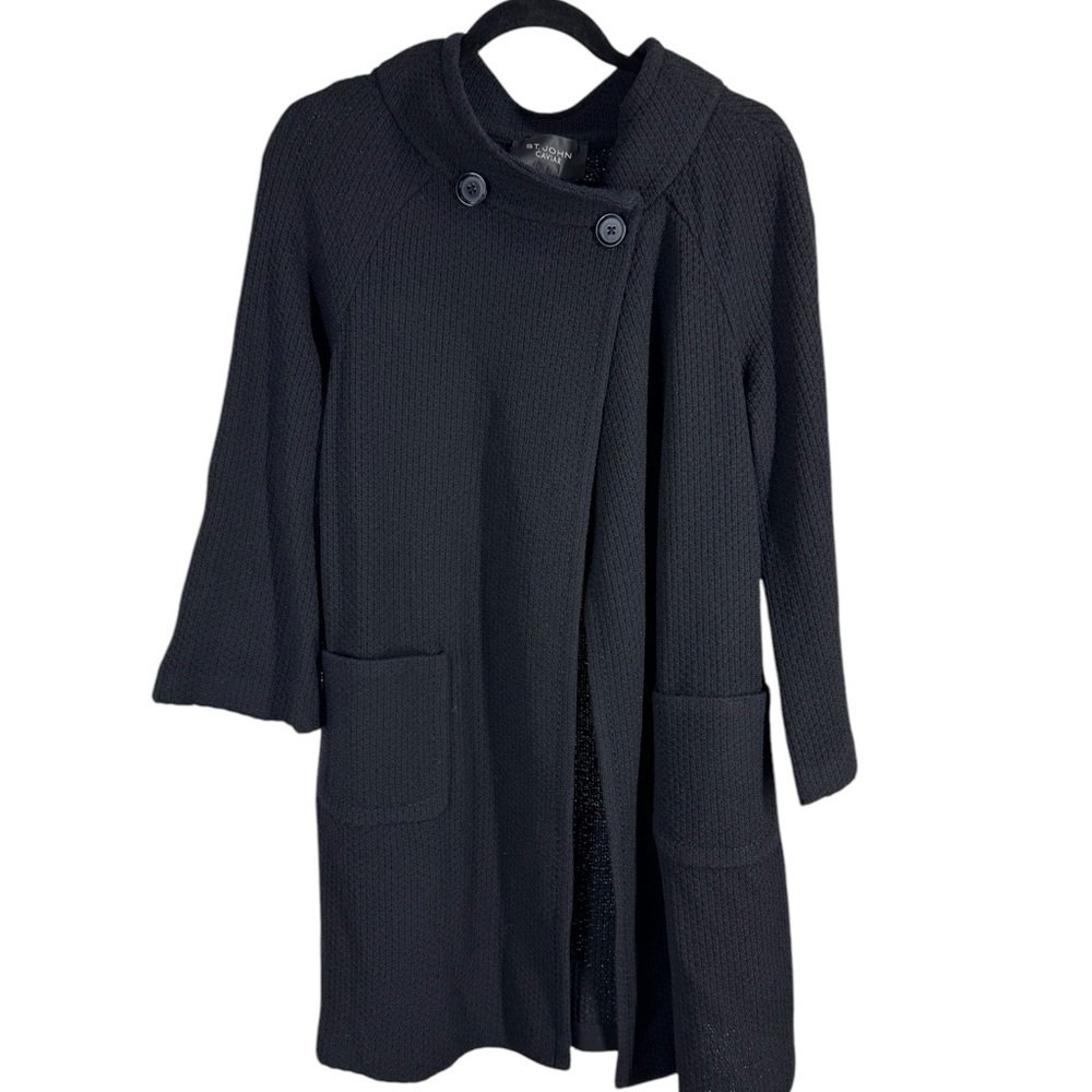St John Caviar black sweater coat size 4. Like new